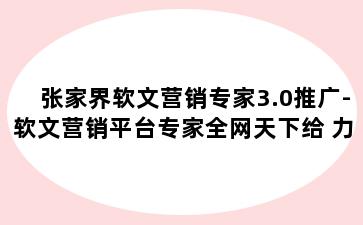 张家界软文营销专家3.0推广-软文营销平台专家全网天下给 力